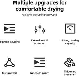 Intrekbare Waslijn - Buiten Waslijn - Kleding Drogen - Geen Boren Installatie - 4.2 Meter - Grijs — thumbnail 5