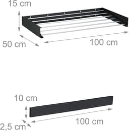 Solvix Wanddroogrek Inklapbaar – Wasrek Wandmontage – Uittrekbare Wandwasdroger voor Binnen en Buiten – 100 cm Zwart — thumbnail 4