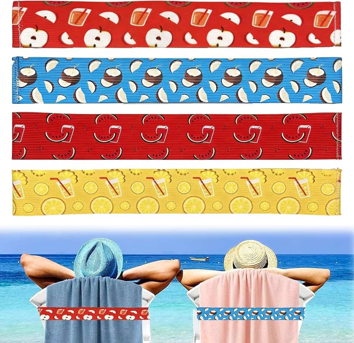 4 stuks rekbare handdoekbanden, ultralicht en compact, elastische strandhanddoekhouder, band voor lounge, strand, zwembad, stoelen, handdoekhouder, elastisch, strandaccessoires voor de zomer — afbeelding 1