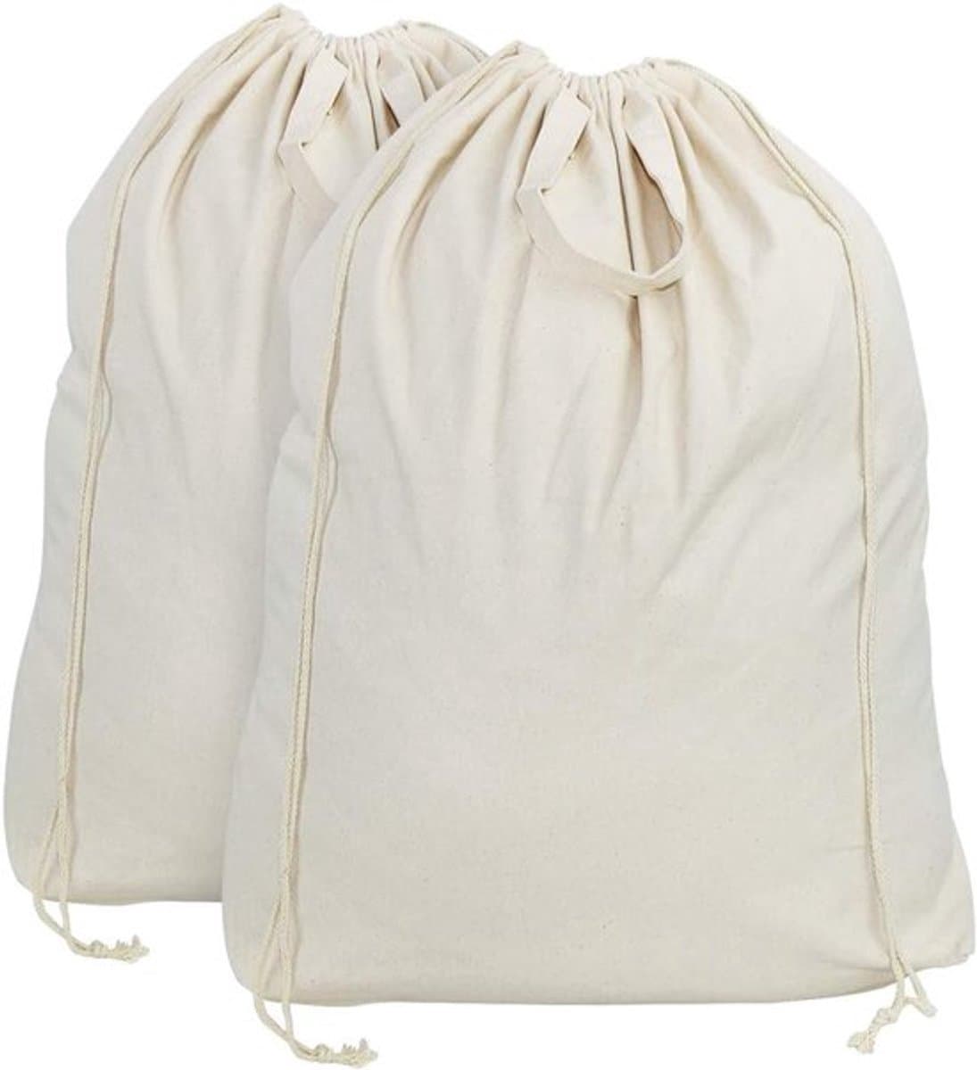 Natuurlijke Katoenen Waszakken met Handvatten en Trekkoord, Machinewasbaar voor Wasmanden en Boodschappen — afbeelding 1