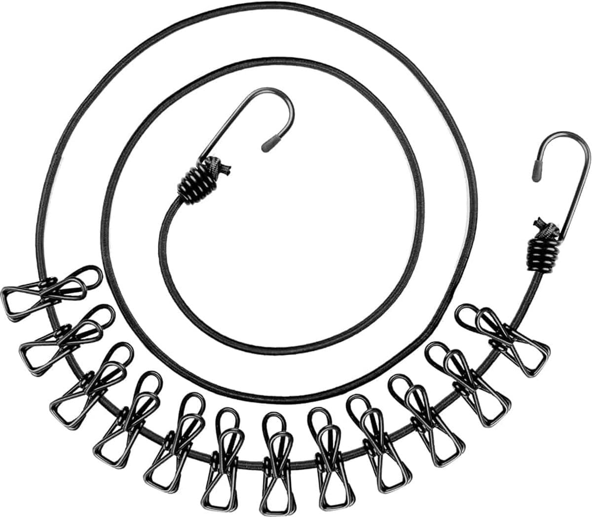 Reiswaslijn met 12 clips, elastische reislijn, draagbare waslijn voor op reis, ideaal voor outdoor, vakantie, camping (zwart) — afbeelding 1