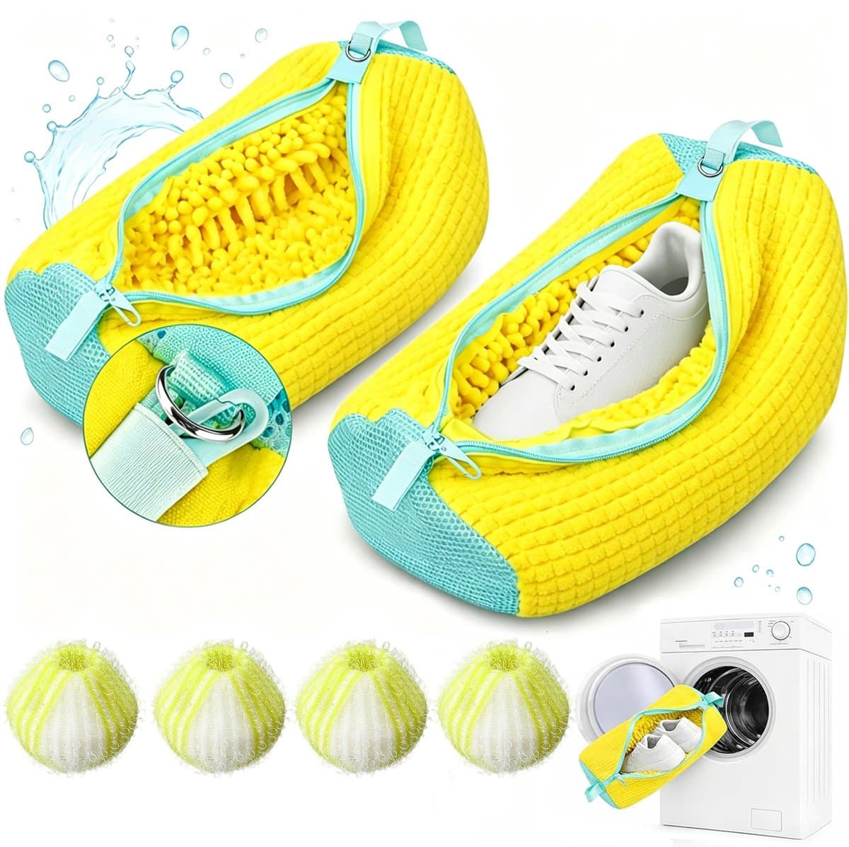 2 Stuks Schoenwaszak voor Wasmachine- Waszak voor Schoenen met 360° Reinigingspluche- Herbruikbare Schoenen Waszak met Ritssluiting- Sneaker Waszak voor Wasmachine en Droger- Geschikt voor Alle Schoensoorten en Maten- 39 × 19 cm — afbeelding 1