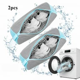 Wasmachine Schoenwaszak 2 Stuks, Microvezel Schoonmaak Zakken voor Sneakers Canvas Schoenen, 360° Reiniging Waszak met Rits, Geschikt voor Alle Soorten Schoenen,Grijs schoenen waszakken — thumbnail 1