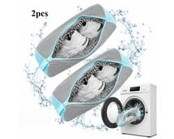 Wasmachine Schoenwaszak 2 Stuks, Microvezel Schoonmaak Zakken voor Sneakers Canvas Schoenen, 360° Reiniging Waszak met Rits, Geschikt voor Alle Soorten Schoenen,Grijs schoenen waszakken