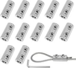 SnelShoppen - 12 Stuks Duplex Kabel Klemmen, RVS 304 G Vorm Grote Draad Klemmen, 2 Bouten voor Staal Kabel, Robuuste Dubbele Kabelclips voor Waslijn, — thumbnail 1