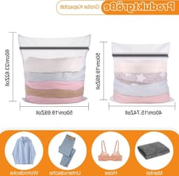 Set van 4 Wasnetten voor de Wasmachine - Waszakken met Rits voor Kleding, Ondergoed en Babykleding - 40 x 50 cm en 50 x 60 cm — thumbnail 5