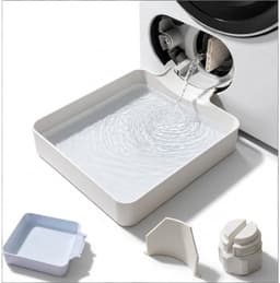 Lekbak wasmachine - set 3 stuks（Waterbak + universele geleideschoep + moer）- 17,8 ×17,8 x 5cm - Lekbak voor Wasmachine en Vaatwasser - Vloerbescherming tegen waterschade - universele - wateropvangbak voor kelder, woning, camper - wit — thumbnail 1
