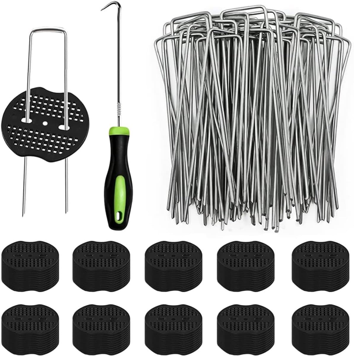 SnelShoppen - Weed Cloth Ground Anchors 100pcs + 100 Washers - Anti-Roest Gegalvaniseerde Grondankers voor Tuin, Kunstgras, Mulch, Camping — afbeelding 1