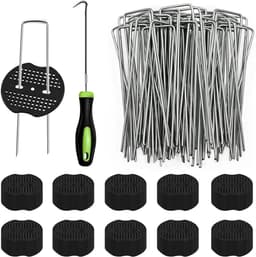 SnelShoppen - Weed Cloth Ground Anchors 100pcs + 100 Washers - Anti-Roest Gegalvaniseerde Grondankers voor Tuin, Kunstgras, Mulch, Camping — thumbnail 1