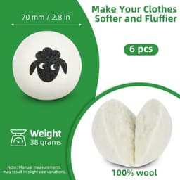 SnelShoppen - 6 Stuks Wollen Wasdrogerballen - Herbruikbare Natuurlijke Droogballen - Verminder Droogtijd, Rimpels en Statische Elektriciteit - Perfec — thumbnail 3