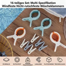 Set van 16 handdoekklemmen voor strand- en ligstoelen, stabiele badhanddoekclips, veelzijdige strandhanddoekklemmen voor kleding, dekens, beddengoed, camping en tuin (6 x groot, 10 x klein) — thumbnail 2