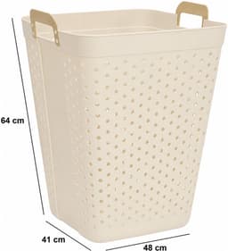 5Five zeer ruime wasmand Kolos - beige - 74 liter - 44 x 64 cm - kunststof - wasbox - mand voor wasgoed - badkamer - met handvatten — thumbnail 5