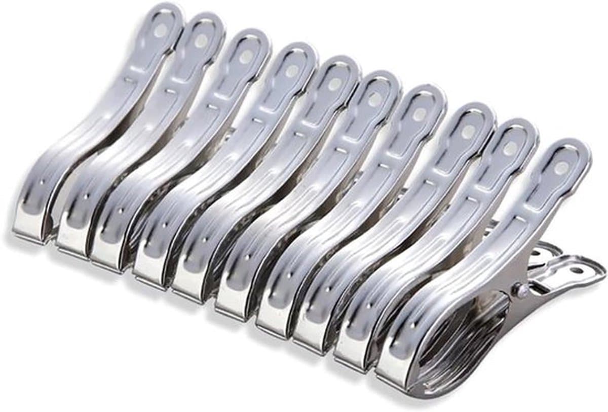 Grote Wasknijpers - Handdoek Clips - Kleding Drogen - Roestvrij Staal - 10 Stuks 8 cm - Zilver — afbeelding 1
