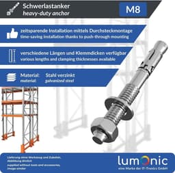 Zwaarlastanker M8 - Metaalanker Boutanker - Bevestigen in Beton - Doorsteekmontage - 75mm Lengte - Verzinkt — thumbnail 5