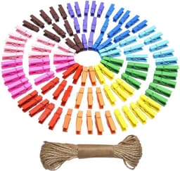 eBoot Mini Gekleurde natuurlijke houten knijpers wasknijpers kleding fotopapier peg pin kracht clips met koord, 100 stuks — thumbnail 1