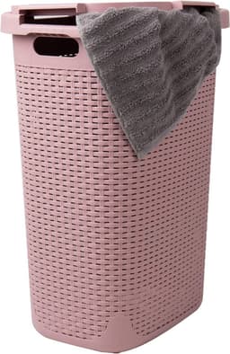 Wasmand met Deksel - Kledingmand Riet - Ruimte Besparen - Geventileerd Ontwerp - 60 Liter Capaciteit - Roze — thumbnail 1