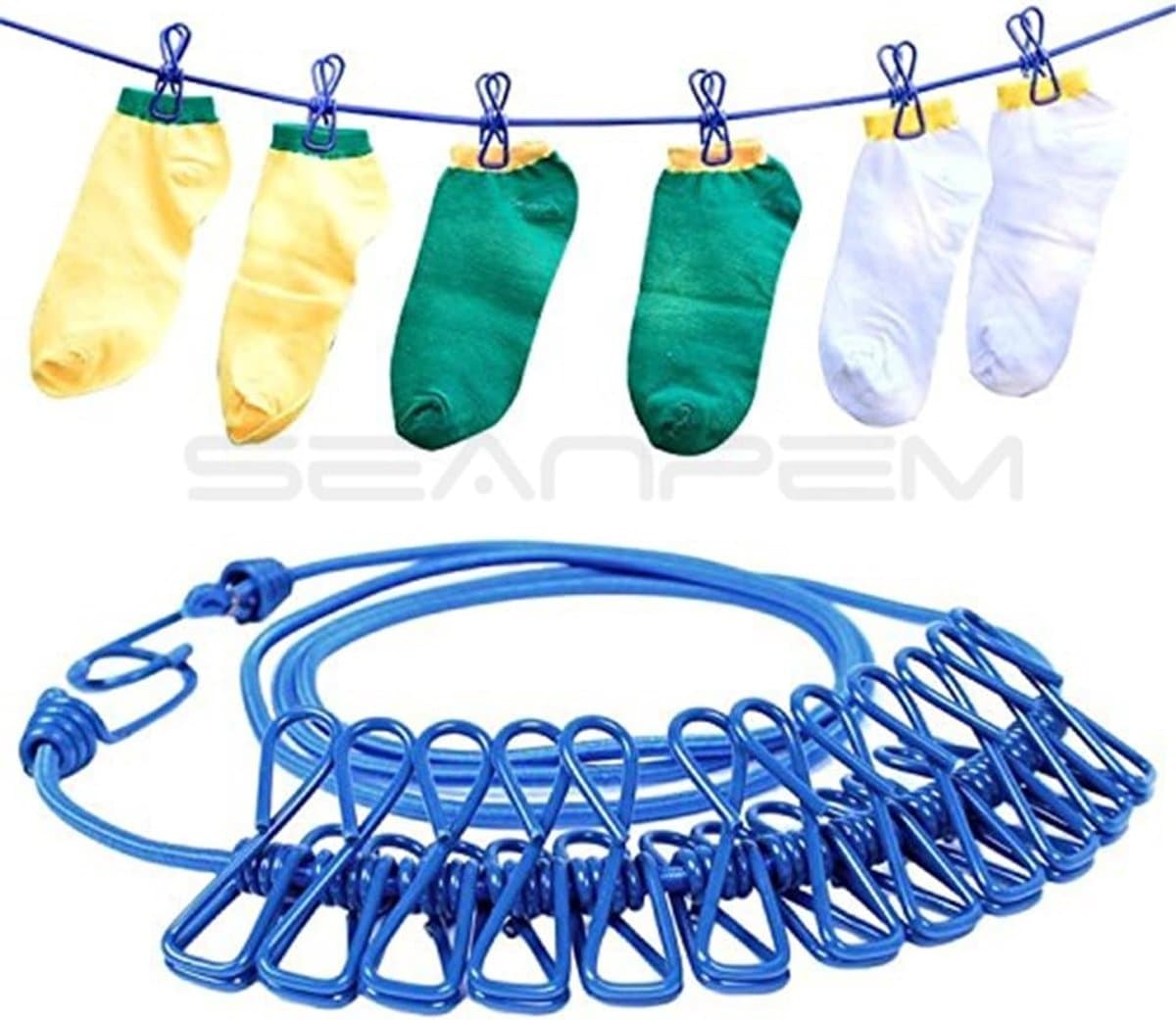 Kledinglijn - Reislijn Waslijn - Drogen Buiten - Windproof met Clips - 180cm Uittrekbaar - Blauw — afbeelding 1