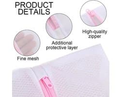 Wasmachine waszakken set van 3, kleine waszakken 25 x 30 cm voor ondergoed, sokken en babykleding met roze rits