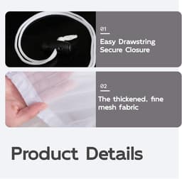 Set van 2 Wasnetten 40 x 30 cm voor de Wasmachine, Fijnmazige Netten met Trekkoord, Herbruikbaar voor Ondergoed, Sokken en Babykleding, Bescherming tijdens de Was — thumbnail 5