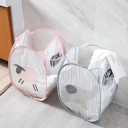 Opvouwbare wasmand, set van 2, pop-up wasmand, gaas, 30 x 30 x 50 cm, wasmand waskorven met handgrepen, stoffen mand, statiegeldflessen, collectie — thumbnail 2