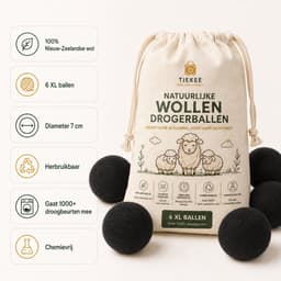 Drogerballen XL - 6 Stuks - 100% Nieuw-Zeelandse Schapenwol - Herbruikbare Wasdrogerballen - Natuurlijk Alternatief voor Wasverzachter - Helpt Droogtijd te Verkorten & Energie te Besparen - Inclusief Gratis Lavendel Geurolie - Zwart — thumbnail 2