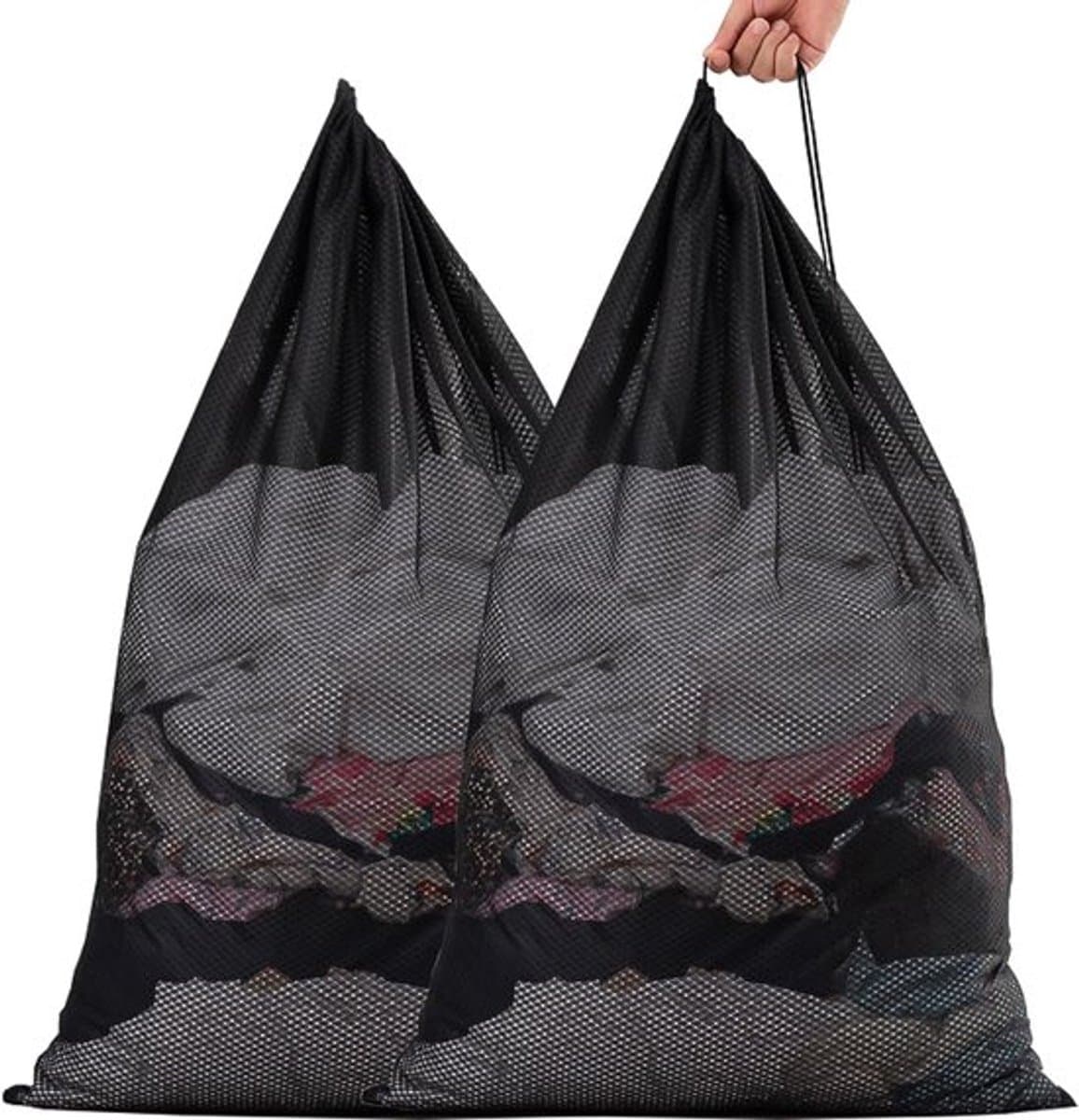 2-pack, netwaszakken, waszakken, reiswaszakken, waszakken, 23 x 34 inch dikke netwaszakken, grote waszakken met trekkoord voor studenten, studentenhuizen, reizen, huis- en appartementbewoners — afbeelding 1