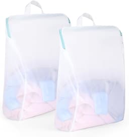 Waszakken van 60 x 60 cm, set van 2, herbruikbare waszakken van mesh met ritssluiting, geschikt voor vuile was zoals ondergoed, truien, jurken, overhemden, sokken, enz. Ideaal voor studentenkamers en op reis. — thumbnail 1