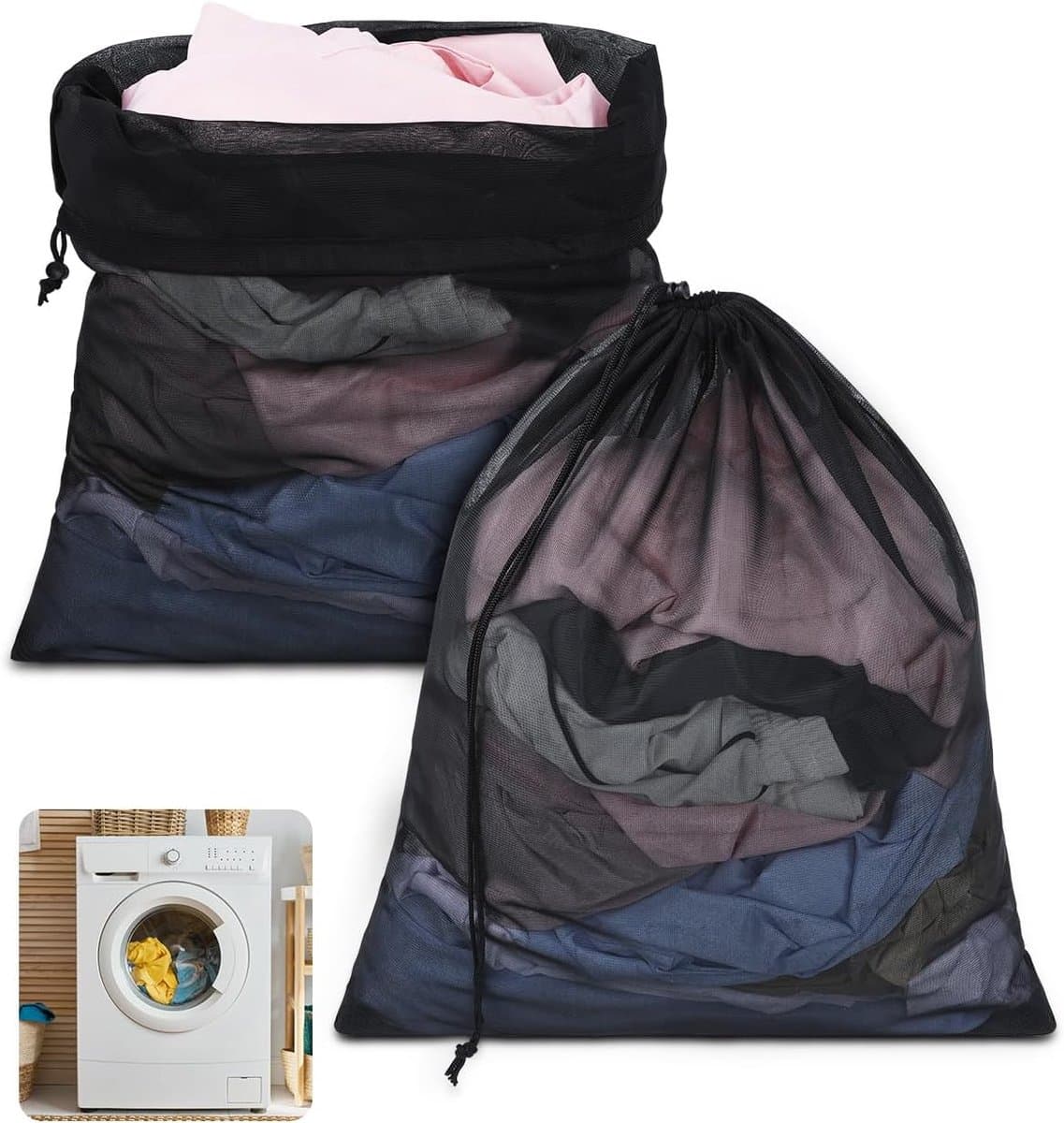 Waszakken voor wasmachine 50 x 60 cm - Set van 2 - Fijn gaas - Ideaal voor delicate was - SnelShoppen — afbeelding 1