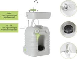 PSW-45 Quixie draagbare kampeerwasbak - Mobiele camping outdoor reis wastafel met 45 L mechanische voet waterpomp tank en zeepdispenser - Verstelbare spoelbak en trolley functie — thumbnail 5