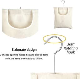Wasknijperzakken 27 x 32 cm met beugel - Linnen tas om op te hangen - Herbruikbaar organizer voor badkamer of garderobe (Beige) — thumbnail 5