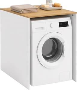 Wasmachinekast - wit/naturel - 68x88x60 cm - met opbergruimte — thumbnail 1