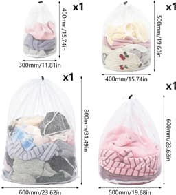 Wasnet voor wasmachine wasnet met trekkoord, 4 maten, waszakken voor wasmachine wit, met koordstopper, geschikt voor lakens en kleding in alle maten, dekens, rugzak — thumbnail 2
