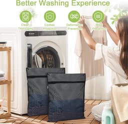 Wasnetten voor wasmachine, 50 x 60 cm, waszakken met ritssluiting, wasnet voor reizen, blouse, sokken, ondergoed, babykleding (zwart) — thumbnail 4