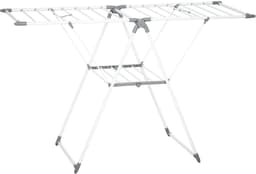 MEUNIQ Droogrek staand opvouwbaar 156,5 x 61,5 x 97 cm met 2 niveaus en verstelbare vleugels, metalen wasrek voor wasruimte of woning, wit — thumbnail 3