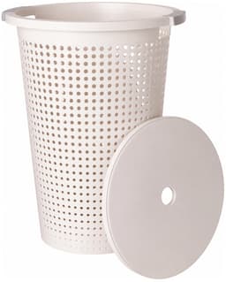 Storage Solutions Wasmand met deksel - wit - 35 liter - 40 x 52 cm - kunststof - rond - wasbox - mand voor wasgoed — thumbnail 1