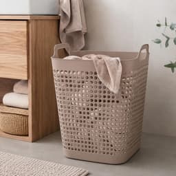Storage Solutions Wasmand - beige - 48 liter - 40 x 51 cm - kunststof - wasbox - mand voor wasgoed - badkamer — thumbnail 2