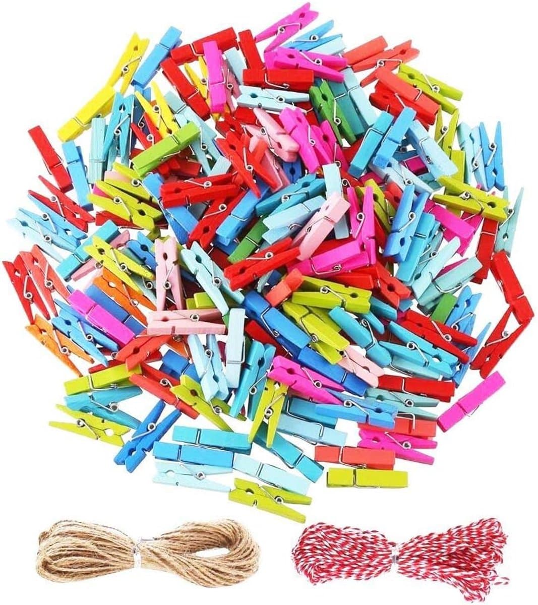 120 Stuks 3,5 cm Kleurrijke Houten Wasknijpers Mini Ambachten Foto Peg Klemmen Met 29,8 Meter Touw — afbeelding 1