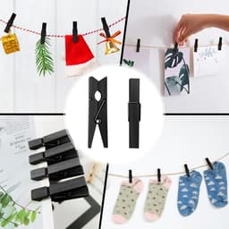 SnelShoppen - 168pcs Mini Houten Klemmen Zwart - Kleine Kledinghangers voor Foto's met 10m Jute Touw - DIY Decoratie voor Bruiloft, Feest, Fotowand en — thumbnail 3