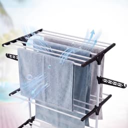 Opvouwbaar Wasdroogrek Met 4 Lagen Wielen En Zijstangen - Lichtgewicht Stevig Metaal En Kunststof Gemakkelijk Te Verplaatsen - Wasdroogrek Voor Binnen En Buiten - Zwart — thumbnail 3