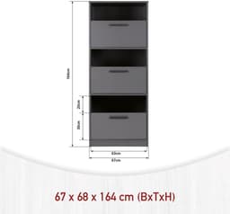 Lifestyle Studio Flow Wasmandkast met 3 wasvakken - Wasmeubel Antraciet - Softclose - 67 x 68 x 164 cm — thumbnail 5
