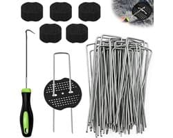 Onkruiddoek Haringen Set - Zilver - 150 x 40 mm - U-vormige Roestvrijstalen Grondankers - Voor Tuin en Camping