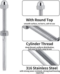 SnelShoppen - 10-delige kabelrail systeem met draadbout bevestiging voor 1/8 inch kabel - RVS kabelspanner voor balkon, tuin en terras — thumbnail 4