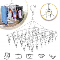 Opvouwbare Droogrek Sokkenhanger Met 36 Clips - Rechthoekig Droogrek Van Hoogwaardig Roestvrij Staal Clips Die Dunne Stoffen Goed Vastklemmen Winddichte Haaksluiting Neemt Geen Vloerruimte in Beslag - Wasorganizer Voor Studentenkamers — thumbnail 1