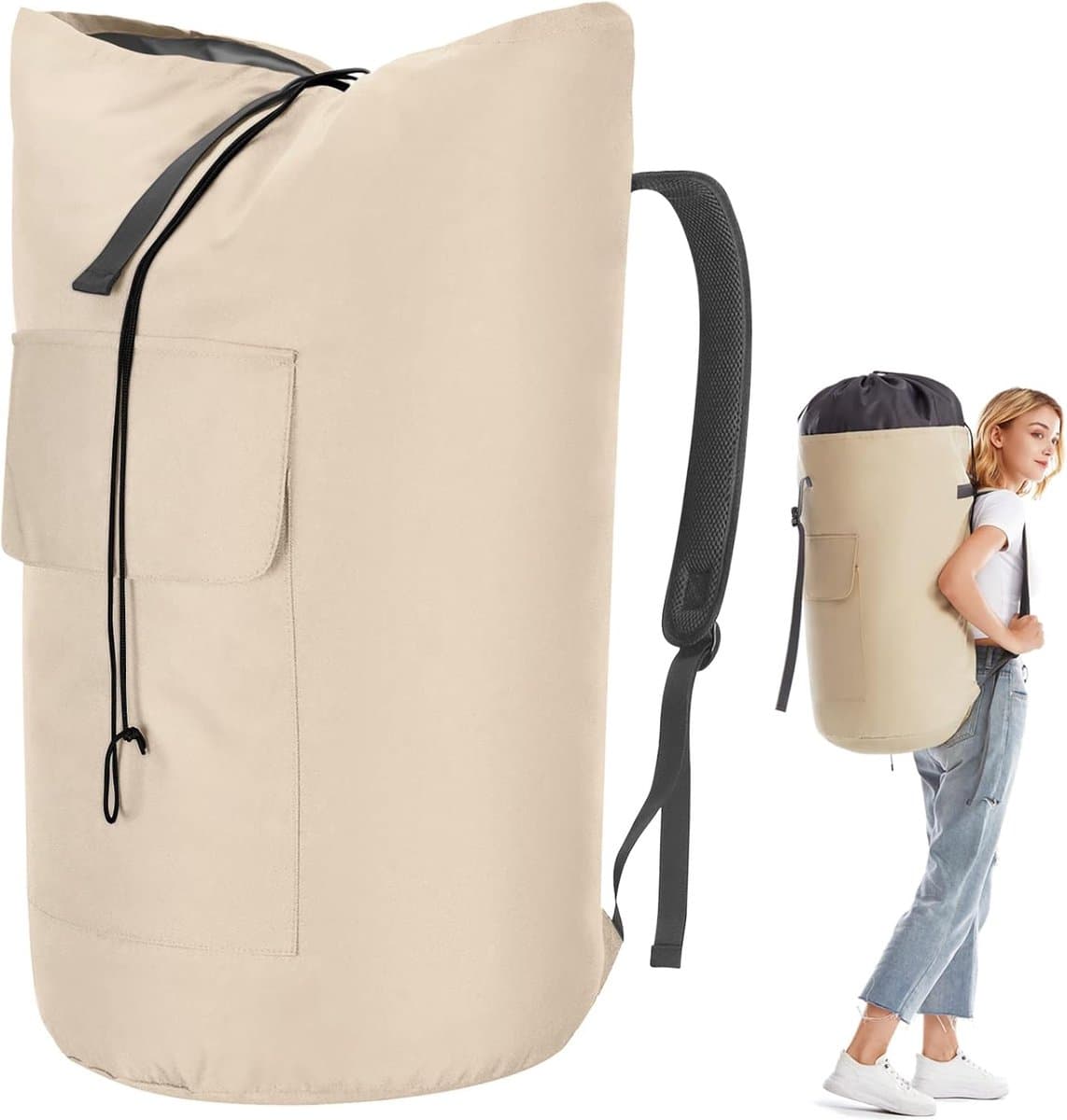 SnelShoppen - Waszak XXL 115 liter, Vuile Was Tas met 2 Gevoerde Schouderbanden, Opvouwbare Opbergzak, Kledingtas voor Reizen, Plunjezak en Rugzak in — afbeelding 1
