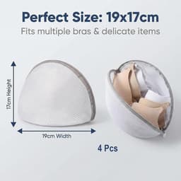Wasnetten voor beha en ondergoed - 4 halfronde zakken 19 x 17 cm, beschermt delicate kleding in de wasmachine, ideaal voor lingerie en fijne was — thumbnail 4