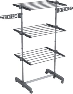 MEUNIQ Droogtoren met wielen 142 x 55 x 152 cm, 3 niveaus, inklapbaar droogrek met verstelbare zijstang en zijvleugels, vrijstaand voor binnen, grijs — thumbnail 4