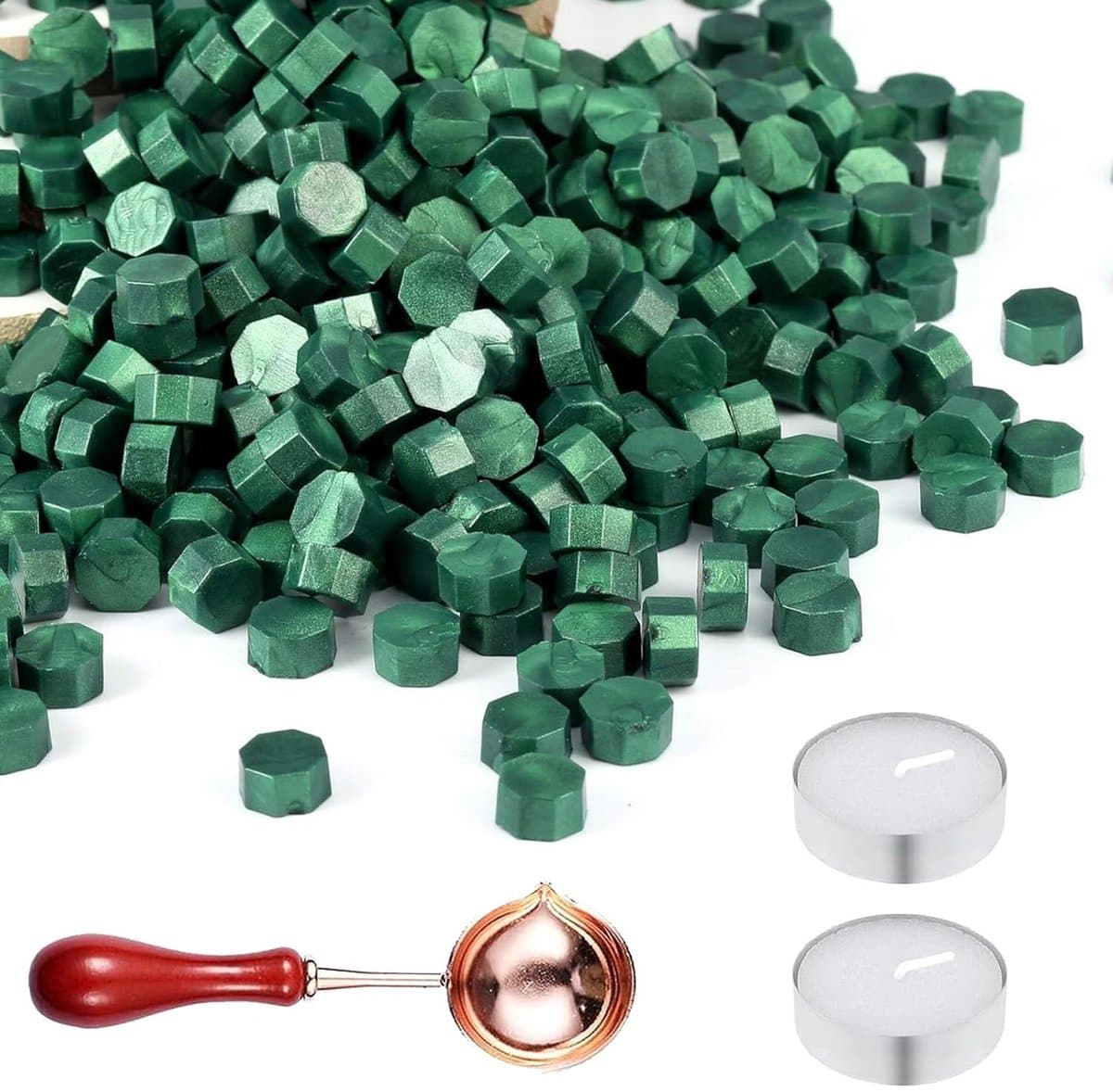 400 Stuks Wasbolletjes voor Verzegelen - Groene Octagonale Wasbolletjes voor Cadeauverpakking, Trouwaankondigingen en Persoonlijke Enveloppen — afbeelding 1