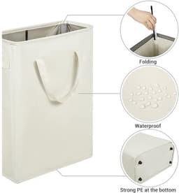 Opvouwbare Wasmand met Deksel - 45 Liter Slanke Wasmand Smal - Opklapbare Wasmand voor Badkamer en Slaapkamer - Kleine Wasmand Ruimtebesparend met Handvatten - Zwart — thumbnail 2