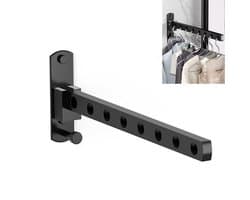 Wasrek voor aan de muur, zonder boren - Kledingrek - Kledinghanger - Wasrek - Kledingstang - Wasrek voor aan de muur - Hangend wasrek - Hangend kapstok - Opvouwbaar - 8 gaten - Zwart