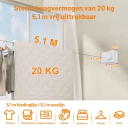 ZRNS® Waslijn Uittrekbaar - Roldrooglijn - Drooglijn - Wandmontage — thumbnail 3